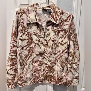 Chico's Pink and Brown Camouflage Zip-Up Jacket